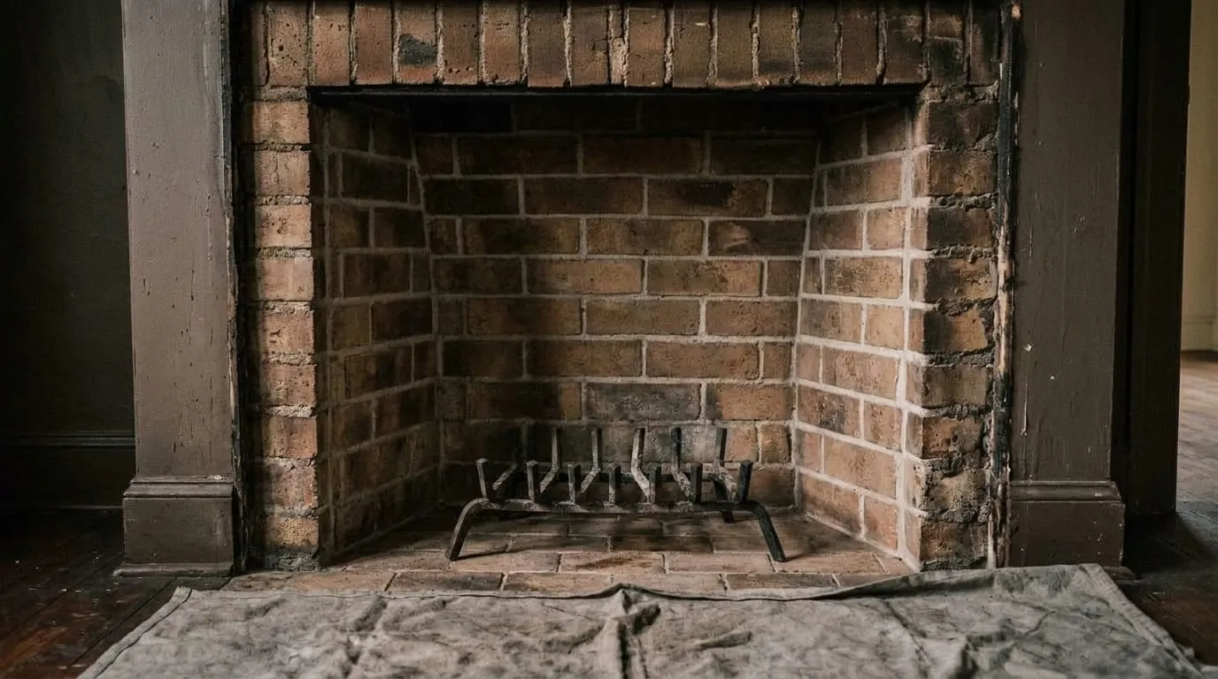The same firebox after sweeping with bare firebrick and a swept hearth